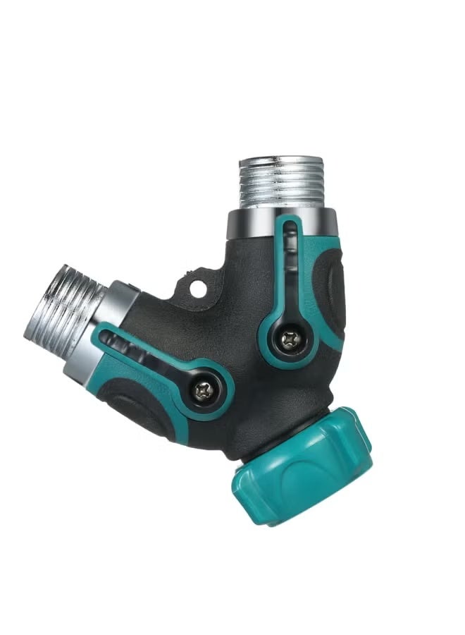 Double Way Hose Splitter Y Connector Black/Blue/Silver 9.5x9.5cm - Image 5